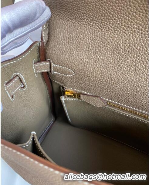 Best Price Hermes Kelly 25/28cm Bag in Original Togo Leather K2528 Etoupe/Gold 2024 (Half Handmade)