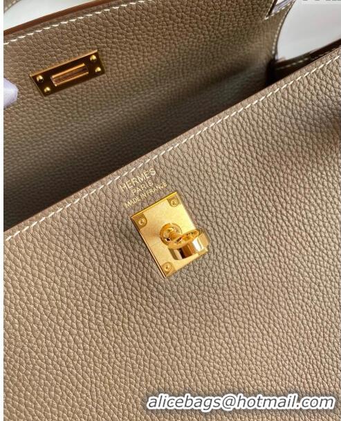 Best Price Hermes Kelly 25/28cm Bag in Original Togo Leather K2528 Etoupe/Gold 2024 (Half Handmade)