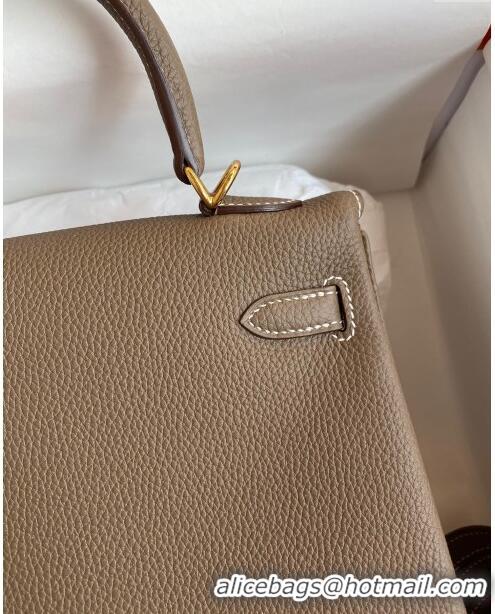 Best Price Hermes Kelly 25/28cm Bag in Original Togo Leather K2528 Etoupe/Gold 2024 (Half Handmade)