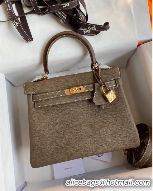 Best Price Hermes Kelly 25/28cm Bag in Original Togo Leather K2528 Etoupe/Gold 2024 (Half Handmade)