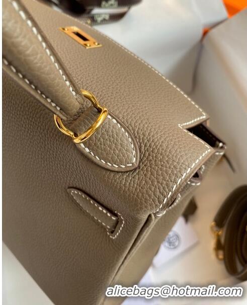 Best Price Hermes Kelly 25/28cm Bag in Original Togo Leather K2528 Etoupe/Gold 2024 (Half Handmade)