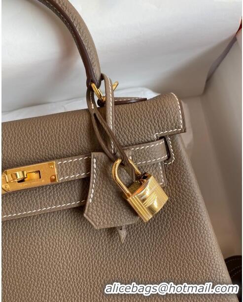 Best Price Hermes Kelly 25/28cm Bag in Original Togo Leather K2528 Etoupe/Gold 2024 (Half Handmade)