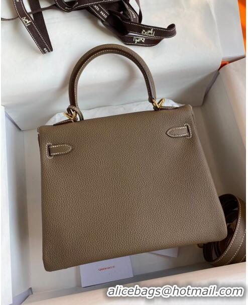 Best Price Hermes Kelly 25/28cm Bag in Original Togo Leather K2528 Etoupe/Gold 2024 (Half Handmade)