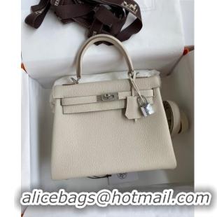 Sumptuous Hermes Kelly 25/28cm Bag in Original Togo Leather K2528 Milkshake white/Silver 2024 (Half Handmade)