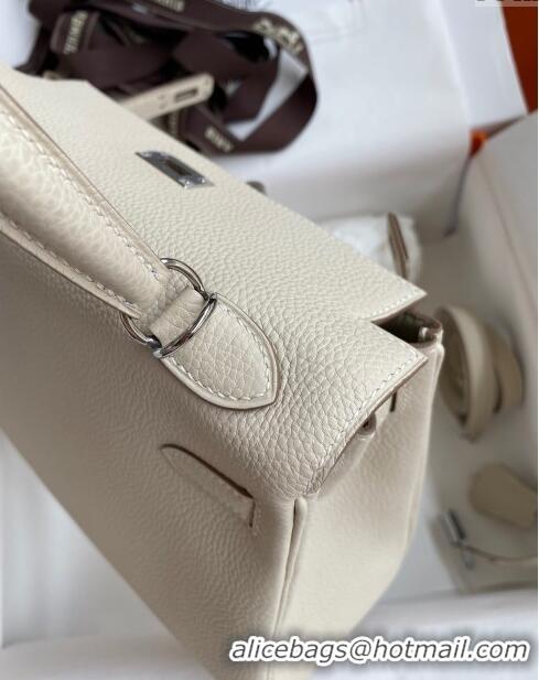 Sumptuous Hermes Kelly 25/28cm Bag in Original Togo Leather K2528 Milkshake white/Silver 2024 (Half Handmade)