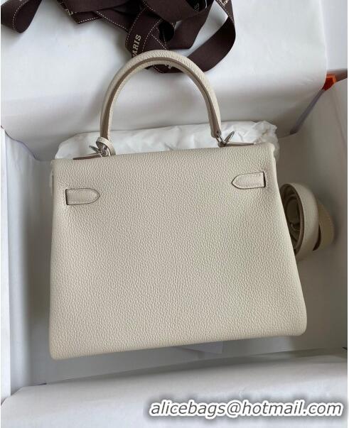 Sumptuous Hermes Kelly 25/28cm Bag in Original Togo Leather K2528 Milkshake white/Silver 2024 (Half Handmade)