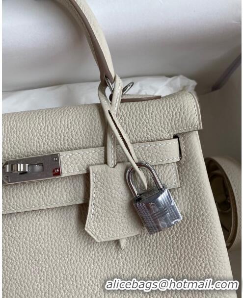 Sumptuous Hermes Kelly 25/28cm Bag in Original Togo Leather K2528 Milkshake white/Silver 2024 (Half Handmade)