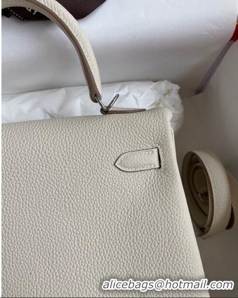 Sumptuous Hermes Kelly 25/28cm Bag in Original Togo Leather K2528 Milkshake white/Silver 2024 (Half Handmade)