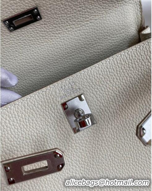 Sumptuous Hermes Kelly 25/28cm Bag in Original Togo Leather K2528 Milkshake white/Silver 2024 (Half Handmade)