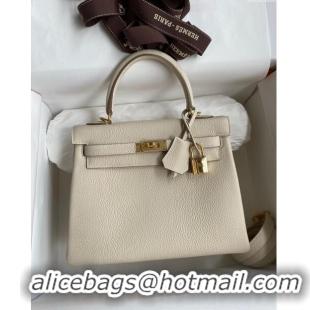 Grade Quality Hermes Kelly 25/28cm Bag in Original Togo Leather K2528 Milkshake white/Gold 2024 (Half Handmade)