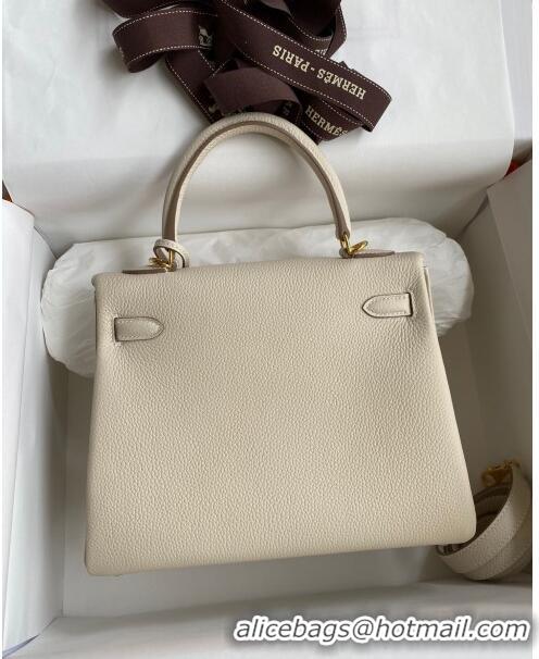 Grade Quality Hermes Kelly 25/28cm Bag in Original Togo Leather K2528 Milkshake white/Gold 2024 (Half Handmade)