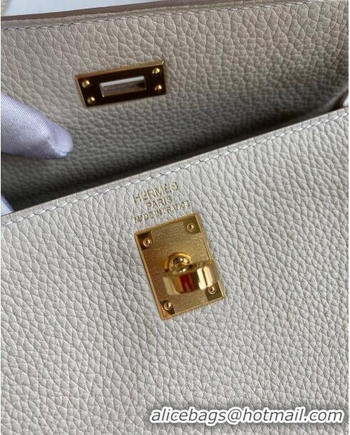 Grade Quality Hermes Kelly 25/28cm Bag in Original Togo Leather K2528 Milkshake white/Gold 2024 (Half Handmade)