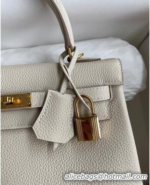 Grade Quality Hermes Kelly 25/28cm Bag in Original Togo Leather K2528 Milkshake white/Gold 2024 (Half Handmade)