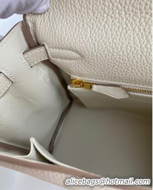 Grade Quality Hermes Kelly 25/28cm Bag in Original Togo Leather K2528 Milkshake white/Gold 2024 (Half Handmade)