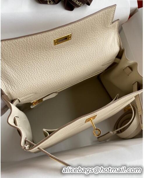 Grade Quality Hermes Kelly 25/28cm Bag in Original Togo Leather K2528 Milkshake white/Gold 2024 (Half Handmade)