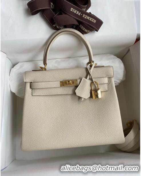 Grade Quality Hermes Kelly 25/28cm Bag in Original Togo Leather K2528 Milkshake white/Gold 2024 (Half Handmade)