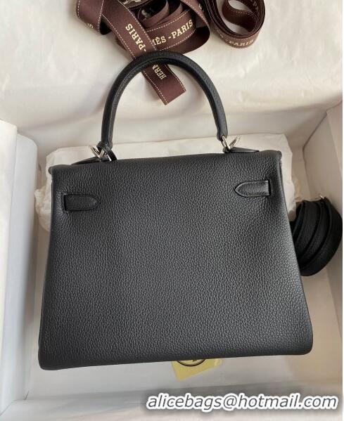 Top Design Hermes Kelly 25/28cm Bag in Original Togo Leather K2528 Black/Silver 2024 (Half Handmade)