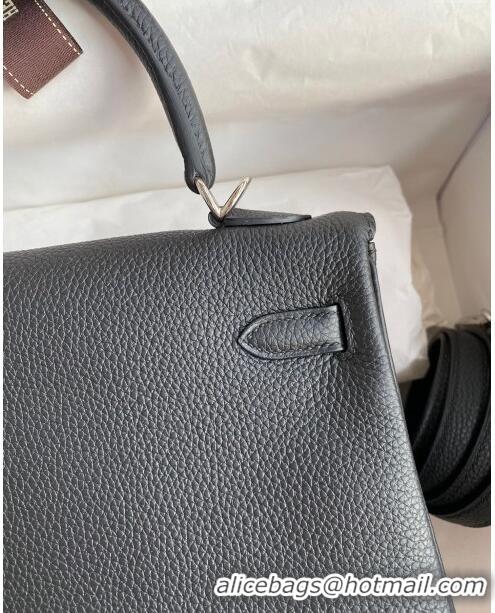 Top Design Hermes Kelly 25/28cm Bag in Original Togo Leather K2528 Black/Silver 2024 (Half Handmade)