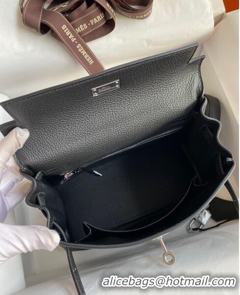 Top Design Hermes Kelly 25/28cm Bag in Original Togo Leather K2528 Black/Silver 2024 (Half Handmade)