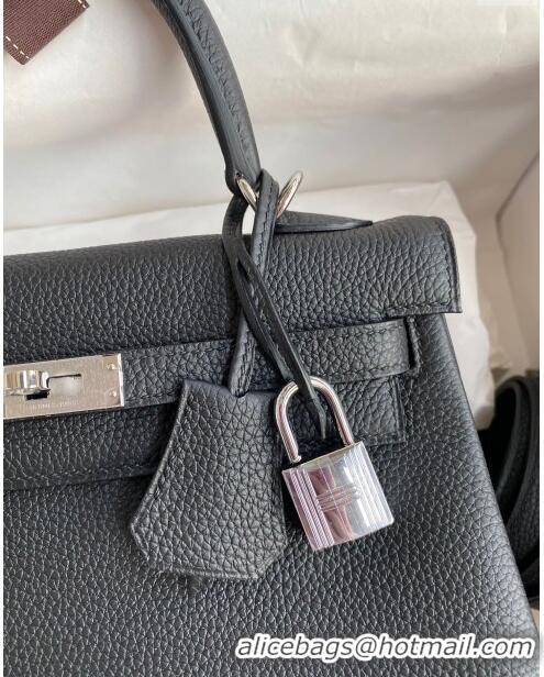 Top Design Hermes Kelly 25/28cm Bag in Original Togo Leather K2528 Black/Silver 2024 (Half Handmade)