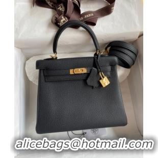 Famous Brand Hermes Kelly 25/28cm Bag in Original Togo Leather K2528 Black/Gold 2024 (Half Handmade)