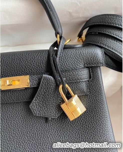 Famous Brand Hermes Kelly 25/28cm Bag in Original Togo Leather K2528 Black/Gold 2024 (Half Handmade)