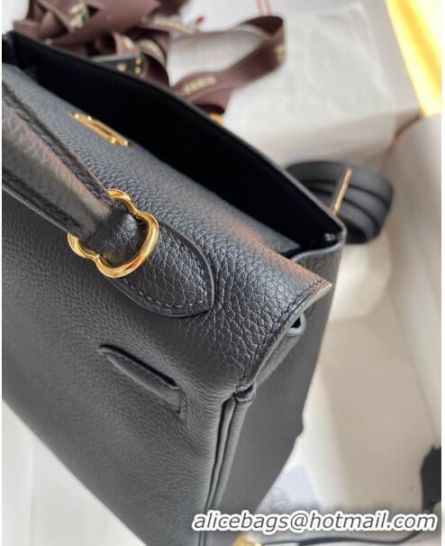 Famous Brand Hermes Kelly 25/28cm Bag in Original Togo Leather K2528 Black/Gold 2024 (Half Handmade)