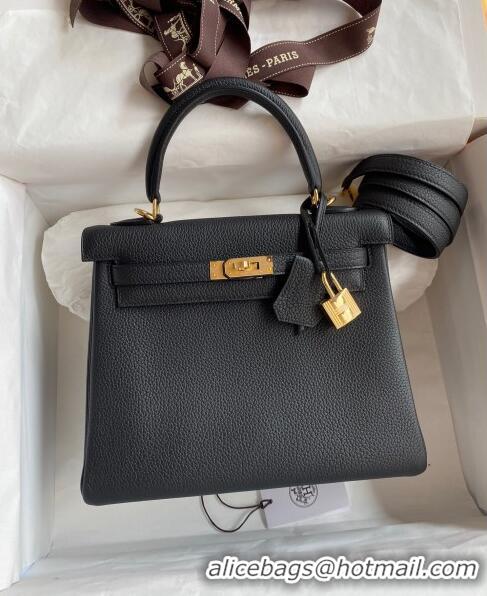 Famous Brand Hermes Kelly 25/28cm Bag in Original Togo Leather K2528 Black/Gold 2024 (Half Handmade)