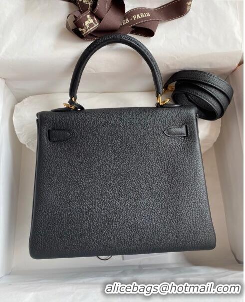 Famous Brand Hermes Kelly 25/28cm Bag in Original Togo Leather K2528 Black/Gold 2024 (Half Handmade)