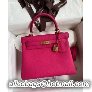 Stylish Grade Hermes Kelly 25/28cm Bag in Original Togo Leather K2528 Rosy/Gold 2024 (Half Handmade)