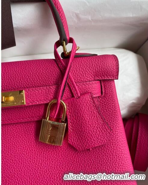 Stylish Grade Hermes Kelly 25/28cm Bag in Original Togo Leather K2528 Rosy/Gold 2024 (Half Handmade)