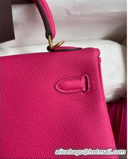 Stylish Grade Hermes Kelly 25/28cm Bag in Original Togo Leather K2528 Rosy/Gold 2024 (Half Handmade)