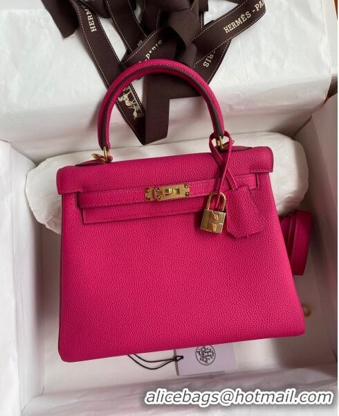 Stylish Grade Hermes Kelly 25/28cm Bag in Original Togo Leather K2528 Rosy/Gold 2024 (Half Handmade)