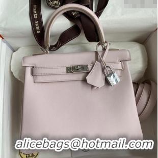 Super Quality Hermes Kelly 25/28 Bag in Original Swift Leather K2528 Fantasy Violet/Silver 2024 (Full Handmade)