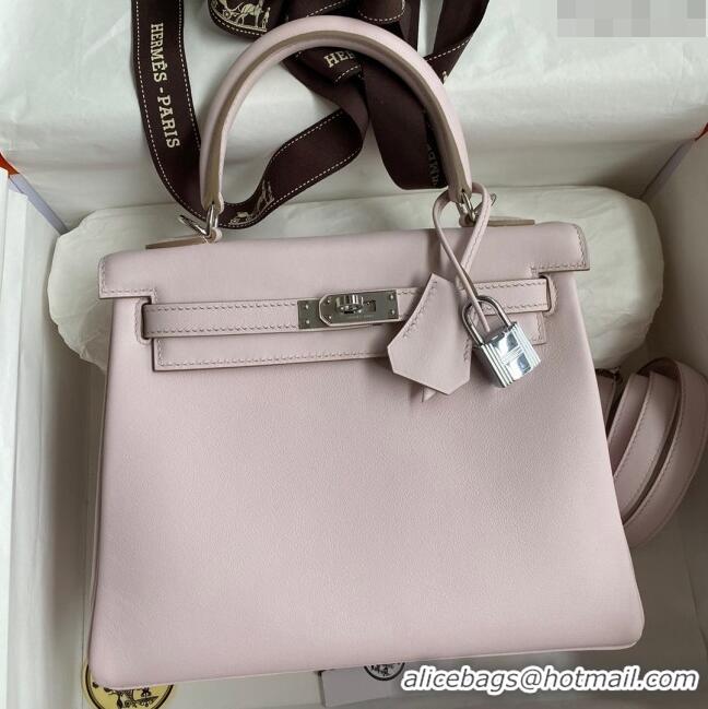 Super Quality Hermes Kelly 25/28 Bag in Original Swift Leather K2528 Fantasy Violet/Silver 2024 (Full Handmade)