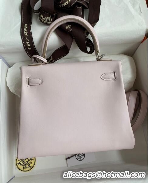 Super Quality Hermes Kelly 25/28 Bag in Original Swift Leather K2528 Fantasy Violet/Silver 2024 (Full Handmade)