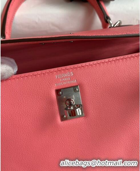 Best Grade Hermes Kelly 25/28 Bag in Original Swift Leather Summer K2528 Pink/Silver 2024 (Full Handmade)