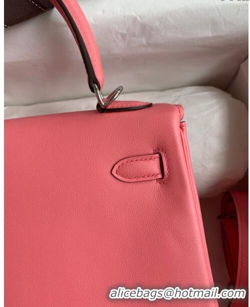 Best Grade Hermes Kelly 25/28 Bag in Original Swift Leather Summer K2528 Pink/Silver 2024 (Full Handmade)