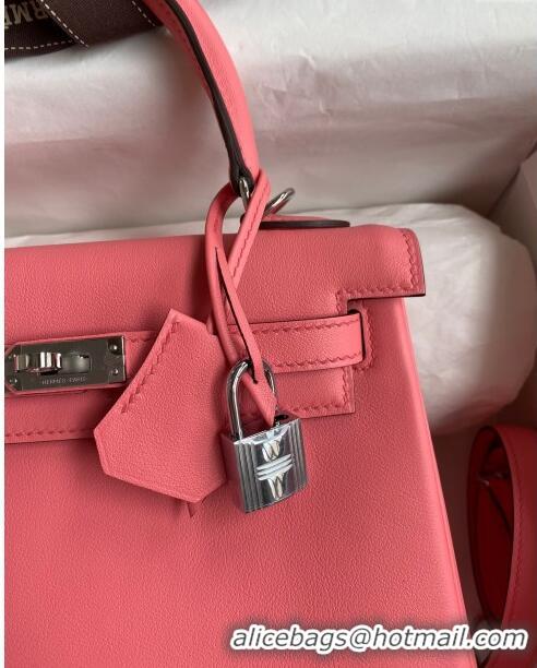 Best Grade Hermes Kelly 25/28 Bag in Original Swift Leather Summer K2528 Pink/Silver 2024 (Full Handmade)