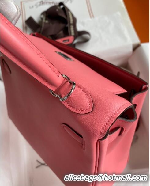 Best Grade Hermes Kelly 25/28 Bag in Original Swift Leather Summer K2528 Pink/Silver 2024 (Full Handmade)