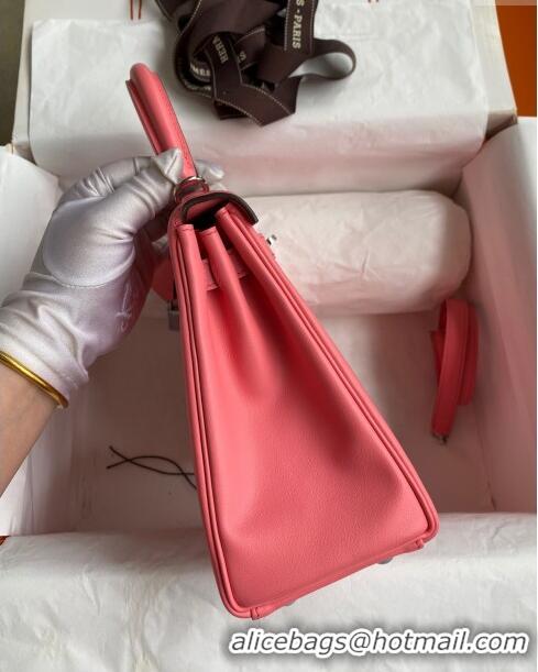 Best Grade Hermes Kelly 25/28 Bag in Original Swift Leather Summer K2528 Pink/Silver 2024 (Full Handmade)