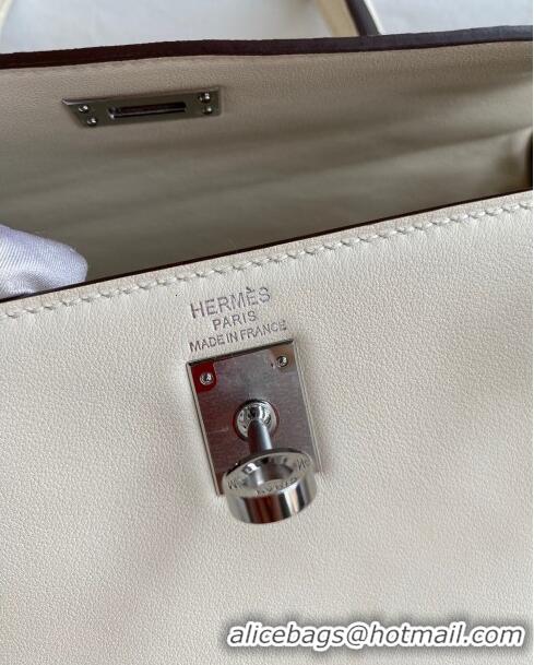 Top Design Hermes Kelly 25/28 Bag in Original Swift Leather Cream K2528 White/Silver 2024 (Full Handmade)