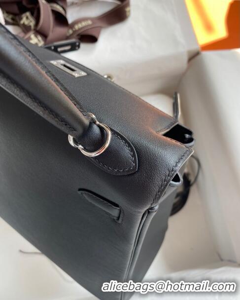 New Cheap Hermes Kelly 25/28 Bag in Original Swift Leather K2528 Black/Silver 2024 (Full Handmade)