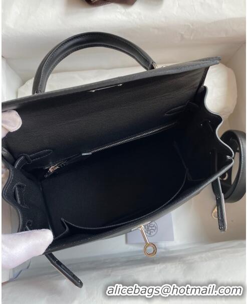 New Cheap Hermes Kelly 25/28 Bag in Original Swift Leather K2528 Black/Silver 2024 (Full Handmade)