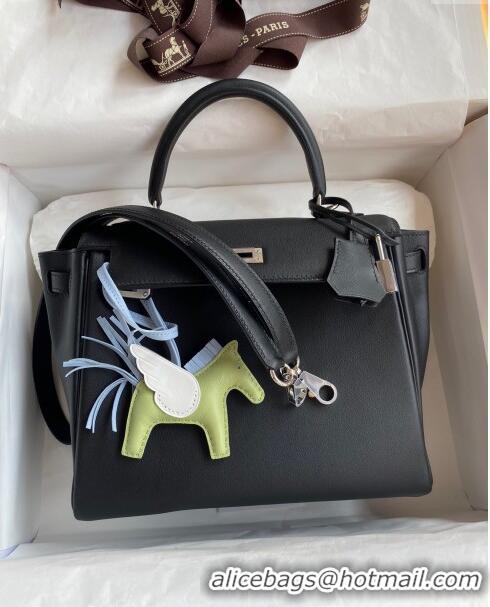 New Cheap Hermes Kelly 25/28 Bag in Original Swift Leather K2528 Black/Silver 2024 (Full Handmade)