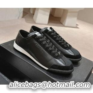 Pretty Style Chanel Calfskin & Suede Sneakers G45714 Black 424150