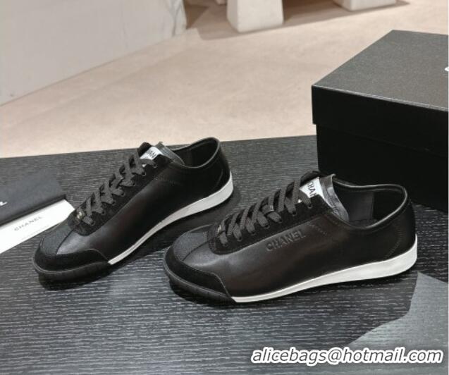 Pretty Style Chanel Calfskin & Suede Sneakers G45714 Black 424150