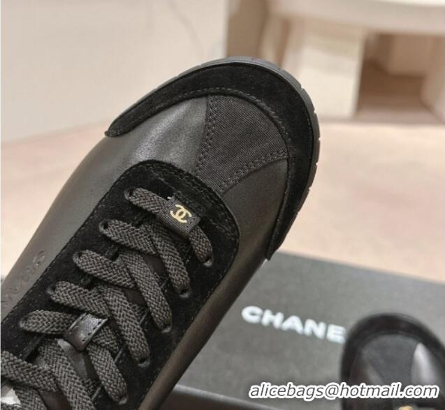 Pretty Style Chanel Calfskin & Suede Sneakers G45714 Black 424150