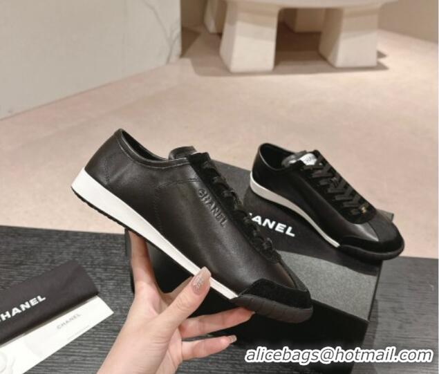 Pretty Style Chanel Calfskin & Suede Sneakers G45714 Black 424150