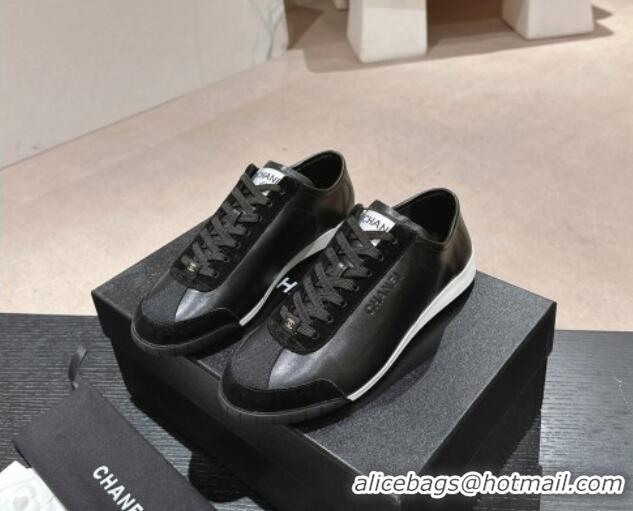 Pretty Style Chanel Calfskin & Suede Sneakers G45714 Black 424150